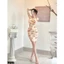 Đầm body hoa thun lưới xếp nhún dài tay tone màu ngọt ngào A2510