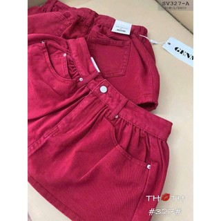 Chân Váy Jean Ngắn Nữ Có Lót Màu Đỏ Trơn Basic Lưng Cạp Cao Dáng Ngắn QCCC Cao Cấp