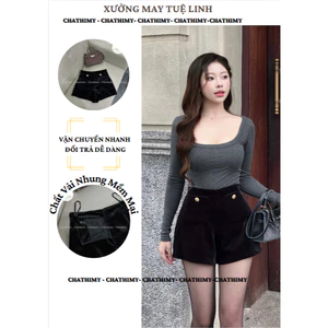 Quần Sooc Nhung ĐÍNH KHUY CC Có Túi Cạp Cao hàng 2 Lớp Dày Dặn ( 40- 75kg ) [Hàng Thiết Kế Chathimy]