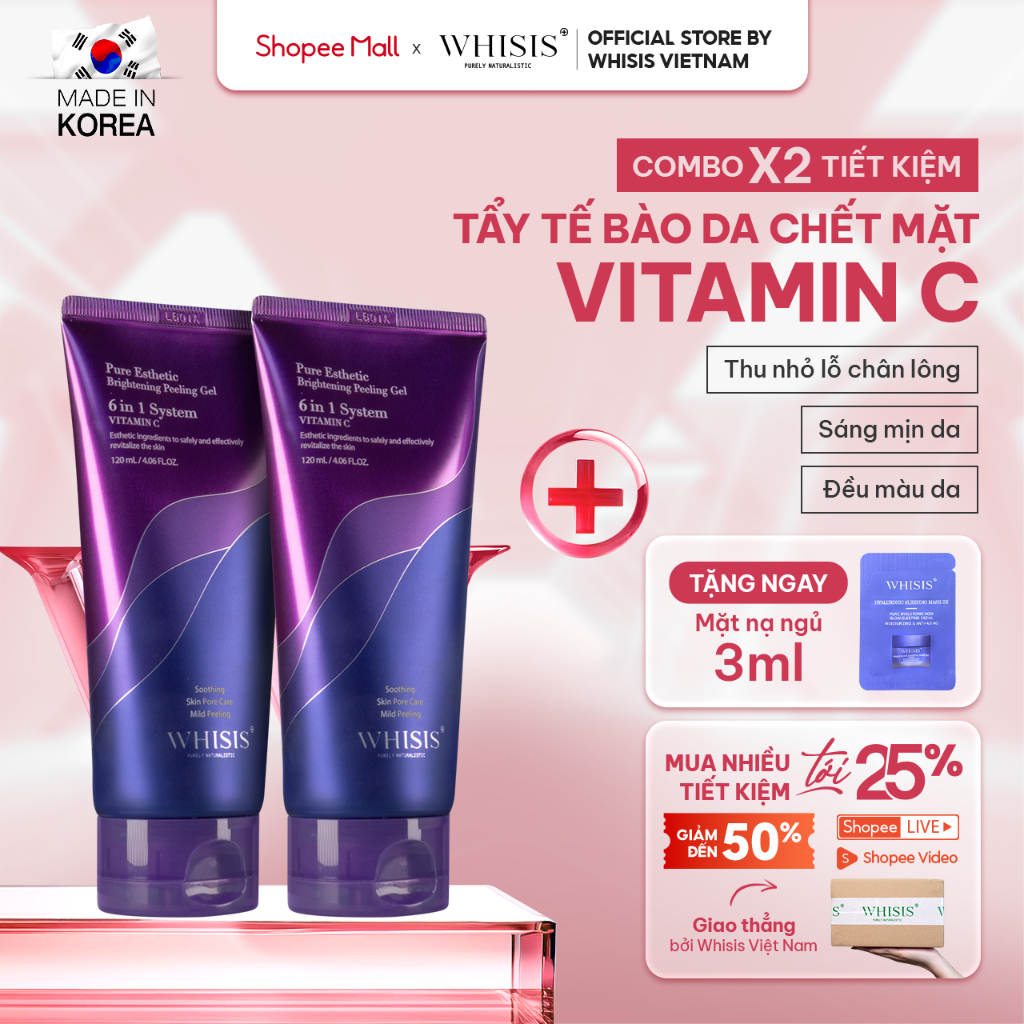 Ảnh Tẩy Tế Bào Chết Da Mặt Vitamin C 6in1 Hàn Quốc WHISIS Pure Esthetic Brightening Peeling Gel Sáng Đều Màu Da 120ml 1