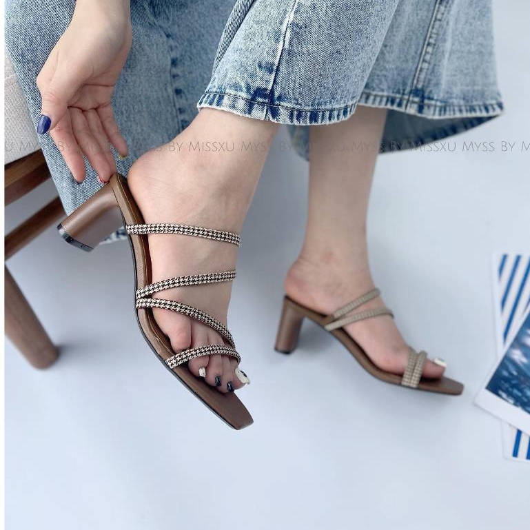 Giày guốc nữ MYSS 4 dây ngang gót trụ dẹp 6cm thời trang - SU101