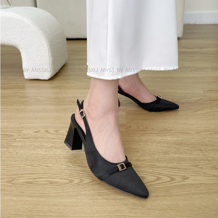 Giày cao gót slingback nữ MYSS mũi tròn phối quai khóa ngang 7cm thời trang - CG307