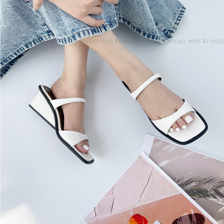 Giày guốc sục nữ MYSS 2 quai ngang đế xuồng 6cm cao cấp - SU204