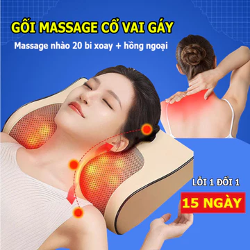 Gối massage hồng ngoại cổ vai gáy, máy massage 20 bi cao cấp hỗ trợ mát xa vùng cổ,vai gáy toàn thân