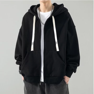 Áo khoác hoodie nam trơn form rộng, áo hoodie zip nam 2 màu đen xám basic có dây bản to tạo phong cách trẻ trung Hàn Quố