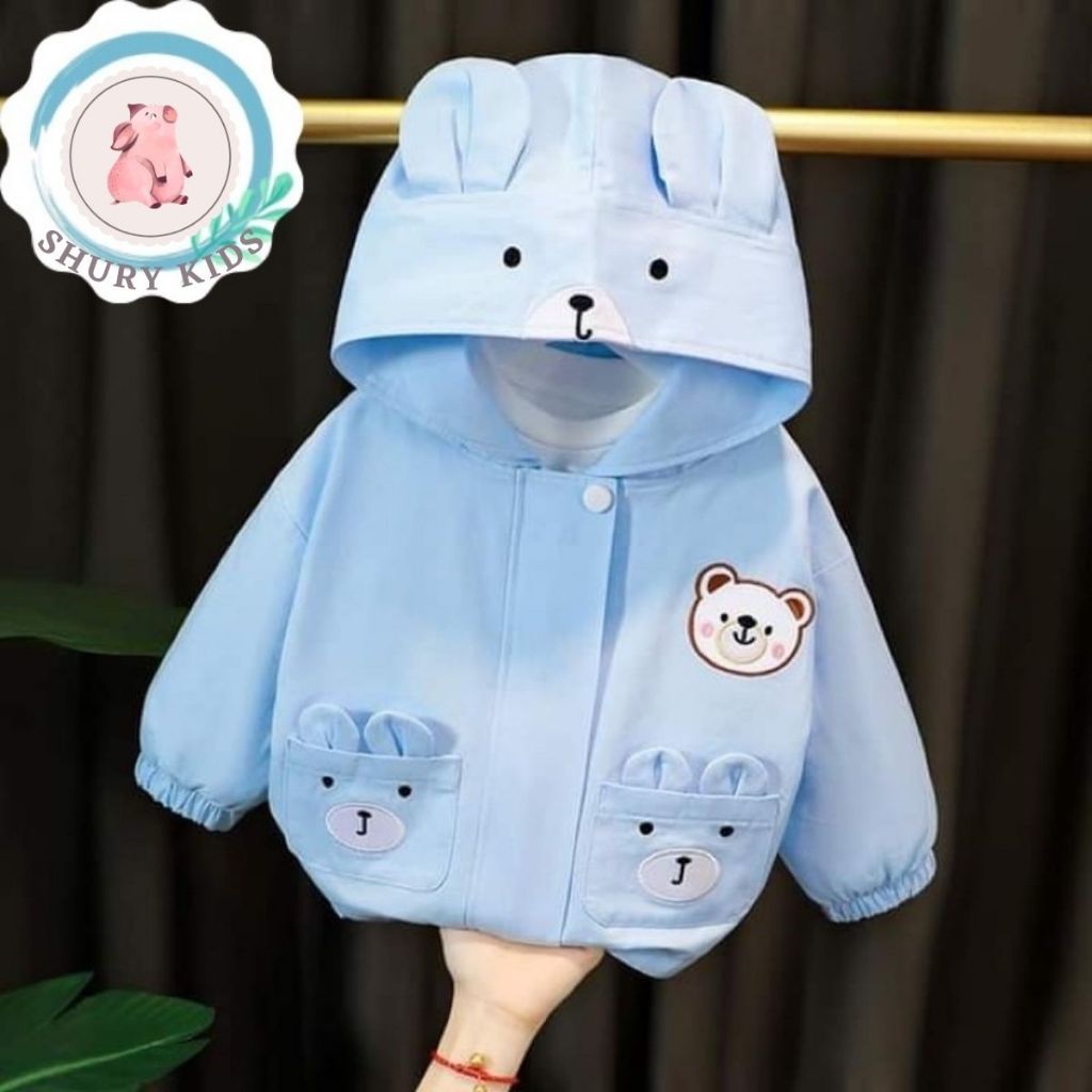 Áo khoác gió GẤU cho bé trai, bé gái hàng  đẹp 2 lớp lót nỉ áo khoác dễ thương có mũ cản gió cản bụi