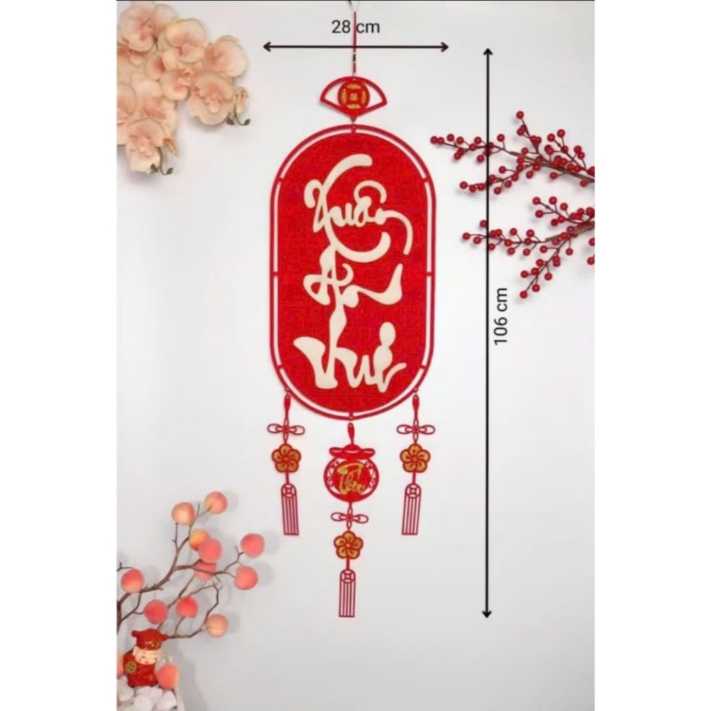 Khánh liễng treo trang trí Tết-Khung dạ bầu dục màu đỏ