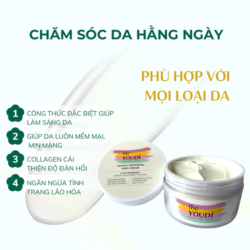 YOUDI Kem Dưỡng Trắng Da Toàn Thân Trắng Sáng Vượt Trội  Mềm Mịn Hương Nước Hoa Sang Trọng Quý Phái 200g