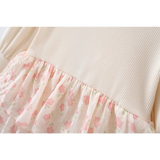 (7-8kg) Váy hoa bé gái dài tay phối nơ xinh xắn đầm thu đông bé gái D1058 Bí Ngô Nhỏ