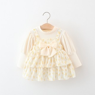 (7-8kg) Váy hoa bé gái dài tay phối nơ xinh xắn đầm thu đông bé gái D1058 Bí Ngô Nhỏ
