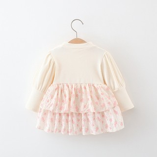 (7-8kg) Váy hoa bé gái dài tay phối nơ xinh xắn đầm thu đông bé gái D1058 Bí Ngô Nhỏ