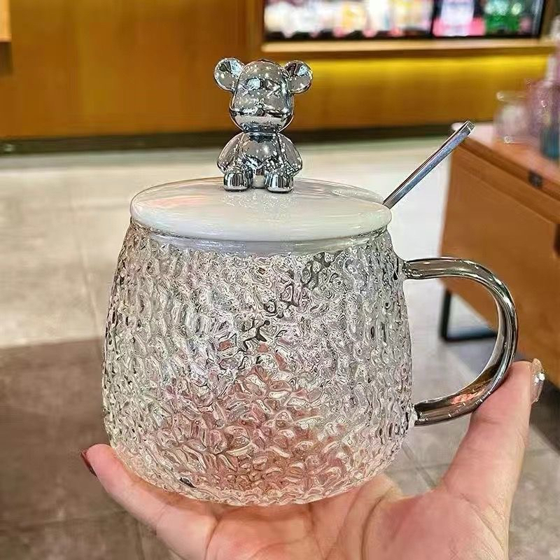 Cốc thuỷ tinh 400ml nắp gấu nhựa kèm thìa