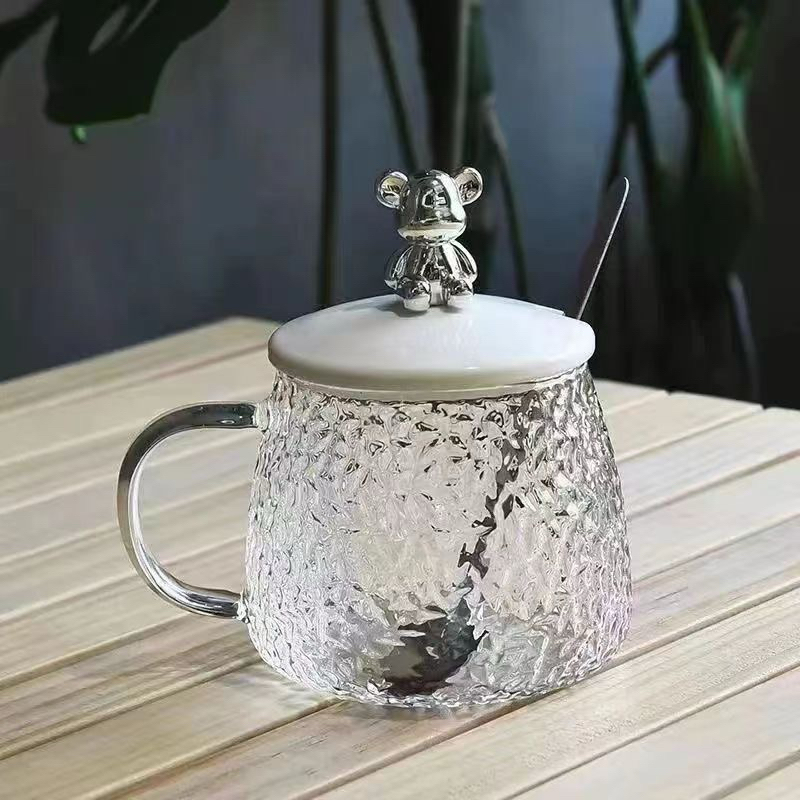 Cốc thuỷ tinh 400ml nắp gấu nhựa kèm thìa