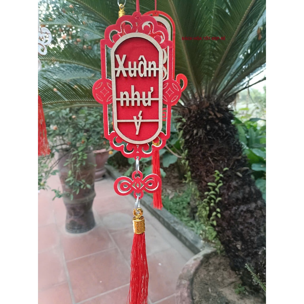 TAG Khánh Liễn Gỗ Mix Vải Dạ Treo Trang Trí Tết