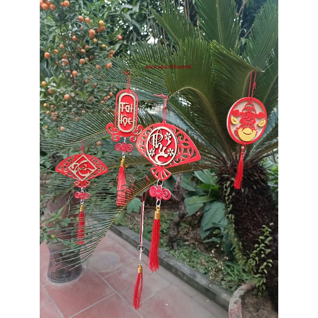 TAG Khánh Liễn Gỗ Mix Vải Dạ Treo Trang Trí Tết