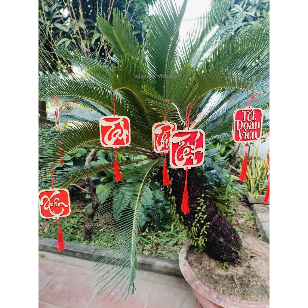 TAG Khánh Liễn Gỗ Mix Vải Dạ Treo Trang Trí Tết