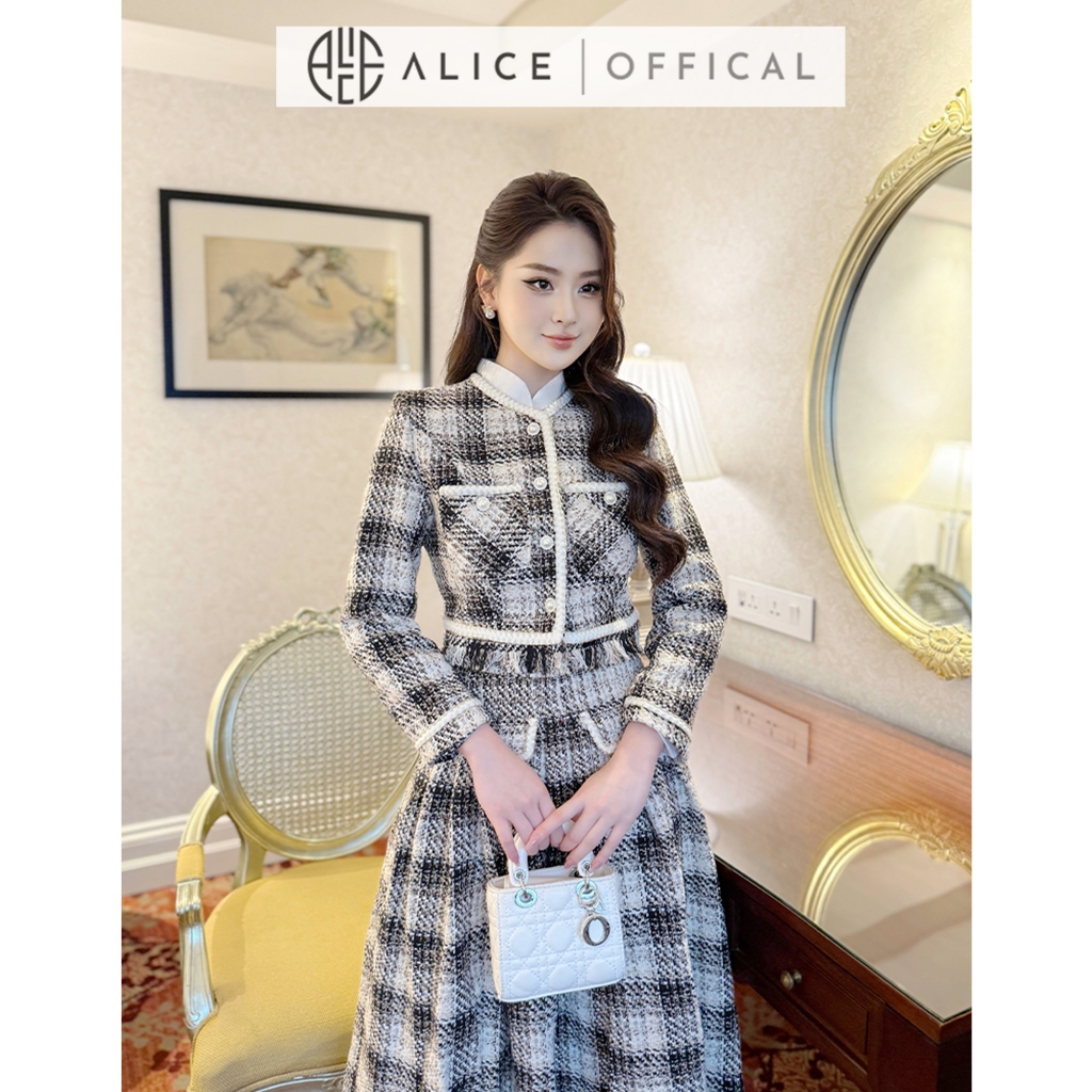 Set Váy Dạ Cao Cấp Áo Cổ Tàu Croptop Kèm Chân Váy Dài Dáng Xòe Xếp Ly ALICE Thiết Kế Thanh Lịch Sang Chảnh S250