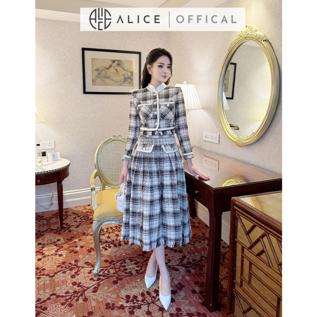 Set Váy Dạ Cao Cấp Áo Cổ Tàu Croptop Kèm Chân Váy Dài Dáng Xòe Xếp Ly ALICE Thiết Kế Thanh Lịch Sang Chảnh S250