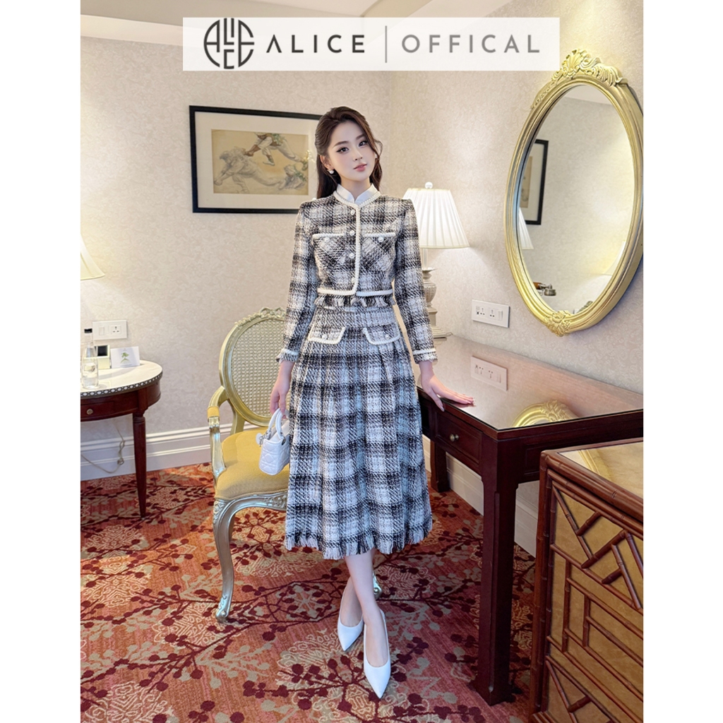 Set Váy Dạ Cao Cấp Áo Cổ Tàu Croptop Kèm Chân Váy Dài Dáng Xòe Xếp Ly ALICE Thiết Kế Thanh Lịch Sang Chảnh S250