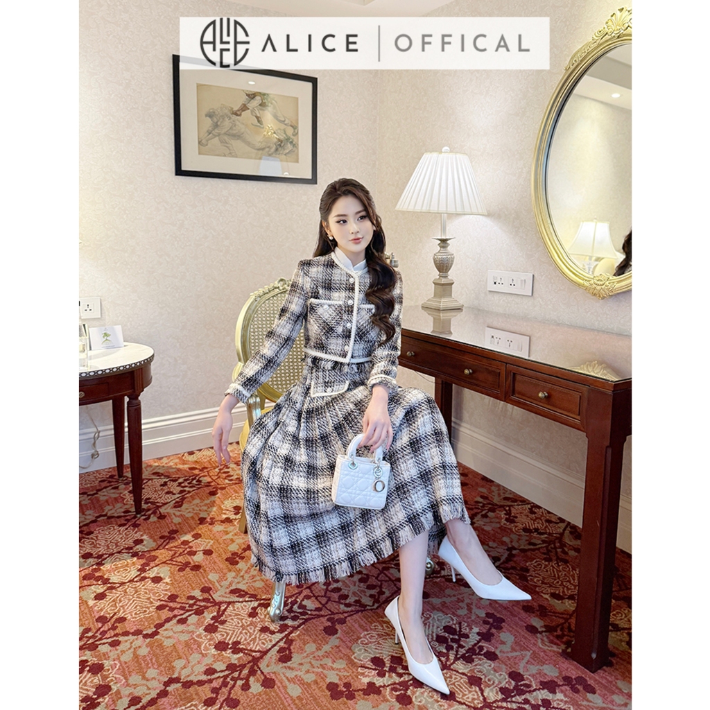 Set Váy Dạ Cao Cấp Áo Cổ Tàu Croptop Kèm Chân Váy Dài Dáng Xòe Xếp Ly ALICE Thiết Kế Thanh Lịch Sang Chảnh S250
