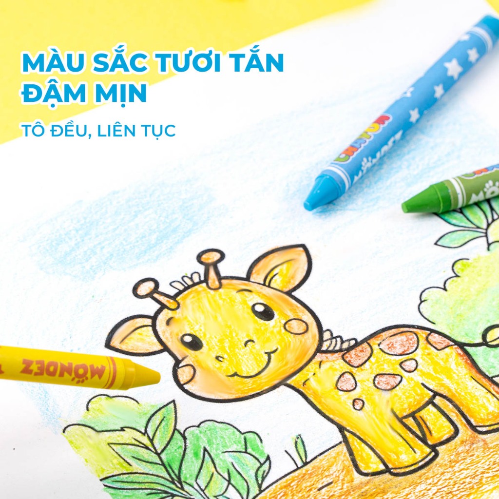 Hộp Sáp 12 Màu MONDEZ Màu Sắc Nét, Nét Mịn Màng, Không Bị Phai, Bong Tróc Theo Thời Gian Phù Hợp Cho Bé M50004