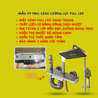 Sen Cây Tắm Đứng Nóng Lạnh V7 Pro  Phím Đàn  Led Hiển Thị Nhiệt Độ Nước Và Thời Gian Tắm, Củ Sen Lõi Đồng
