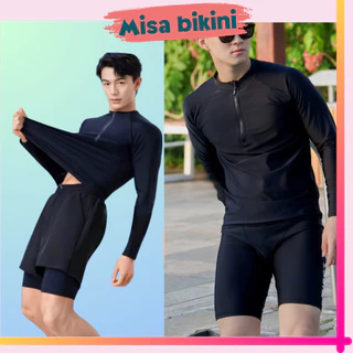 Đồ bơi nam dài tay,quần bơi nam 2 lớp cao cấp, áo bơi nam tay dài tay ngắn khóa kéo lửng kín đáo học bơi đi biển Misa