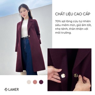 Áo Dạ Nữ LAMER Dáng Dài Khâu Tay Dáng Suông Áo Dạ Lông Cừu Thiết Kế Cao Cấp L65W24T015