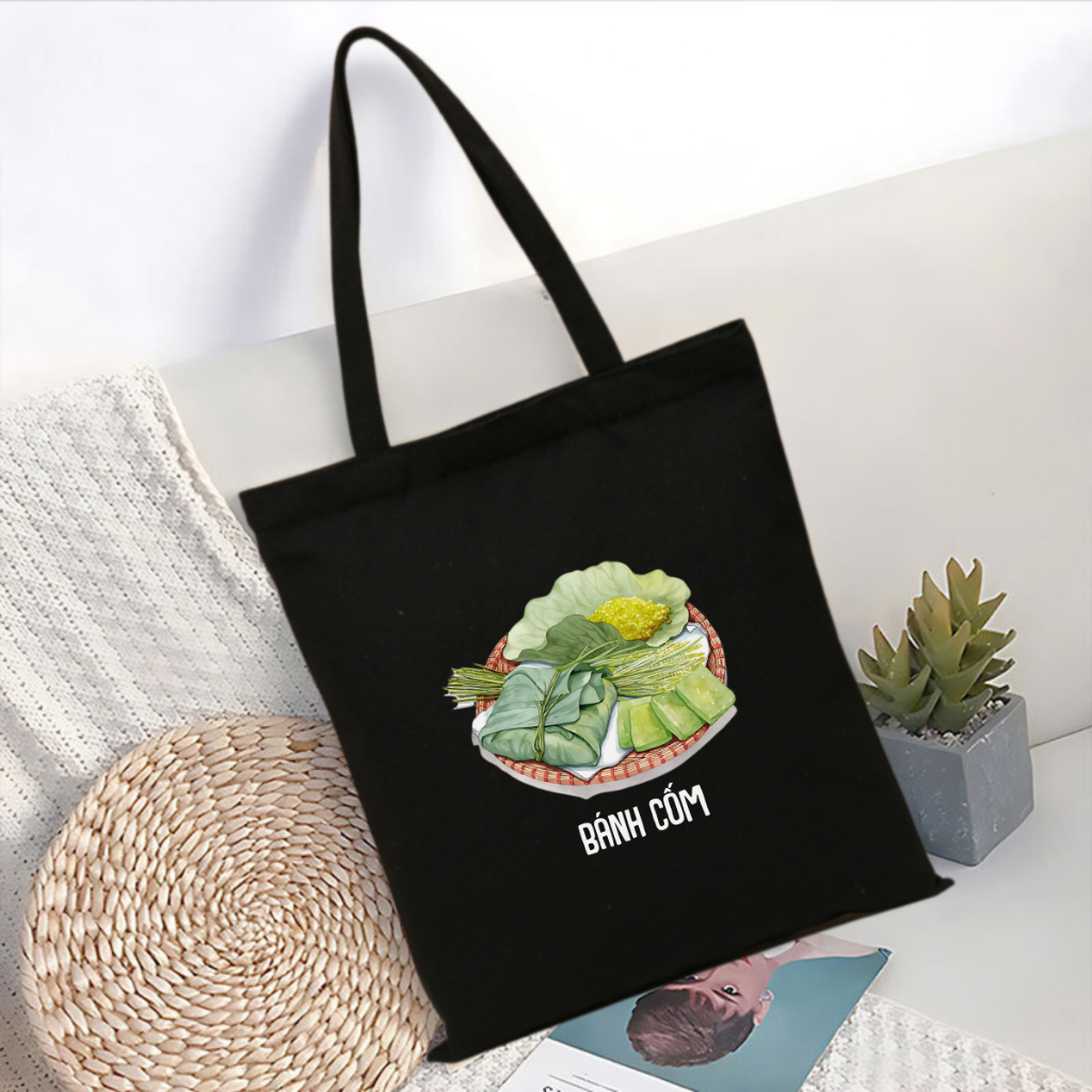 [Bộ Sưu Tập Nét Việt] Túi Tote vải canvas 2 màu đen trắng in Việt Nam đặc trưng thời trang đựng đồ LAPTOP totb023