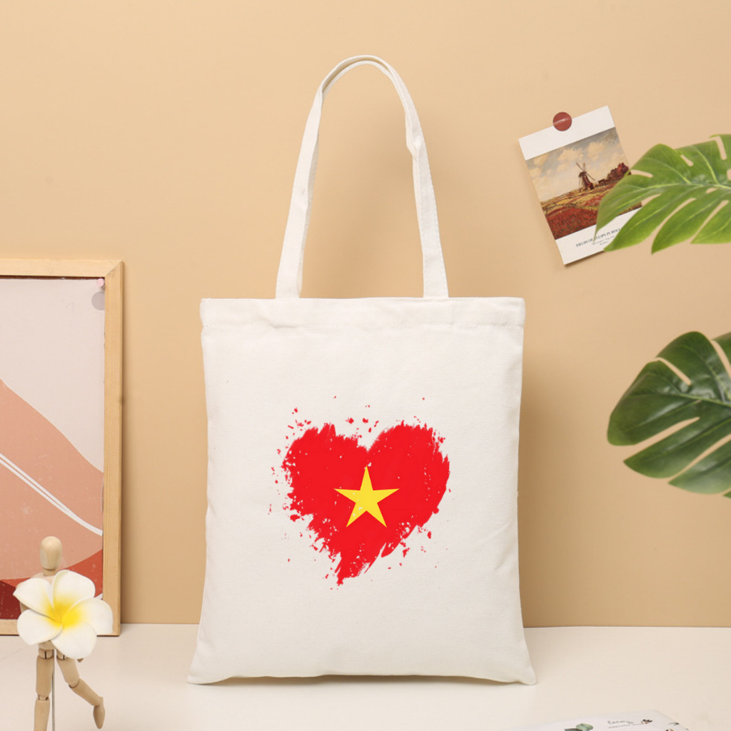 [Bộ Sưu Tập Nét Việt] Túi Tote vải canvas 2 màu đen trắng in Việt Nam đặc trưng thời trang đựng đồ LAPTOP totb023