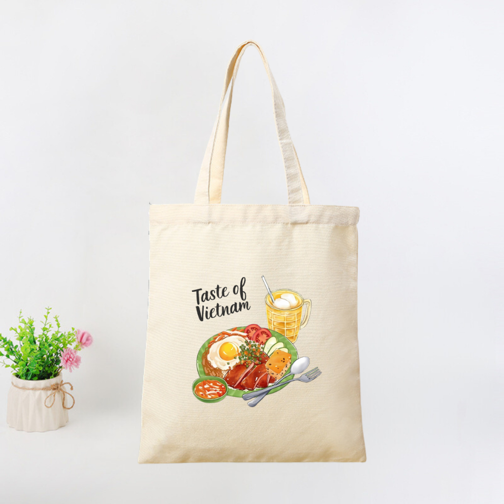 [Bộ Sưu Tập Nét Việt] Túi Tote vải canvas 2 màu đen trắng in Việt Nam đặc trưng thời trang đựng đồ LAPTOP totb023