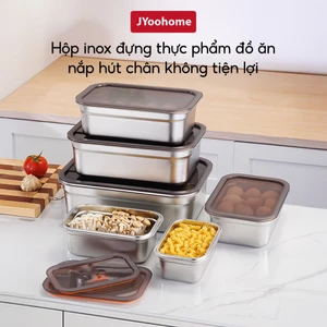 Hộp Đựng Thực Phẩm Inox Có Nắp Đậy JYoohome Khay Đựng Đồ Ăn Để Tủ Lạnh Ngăn Mùi Bảo Quản Rau Củ Thịt