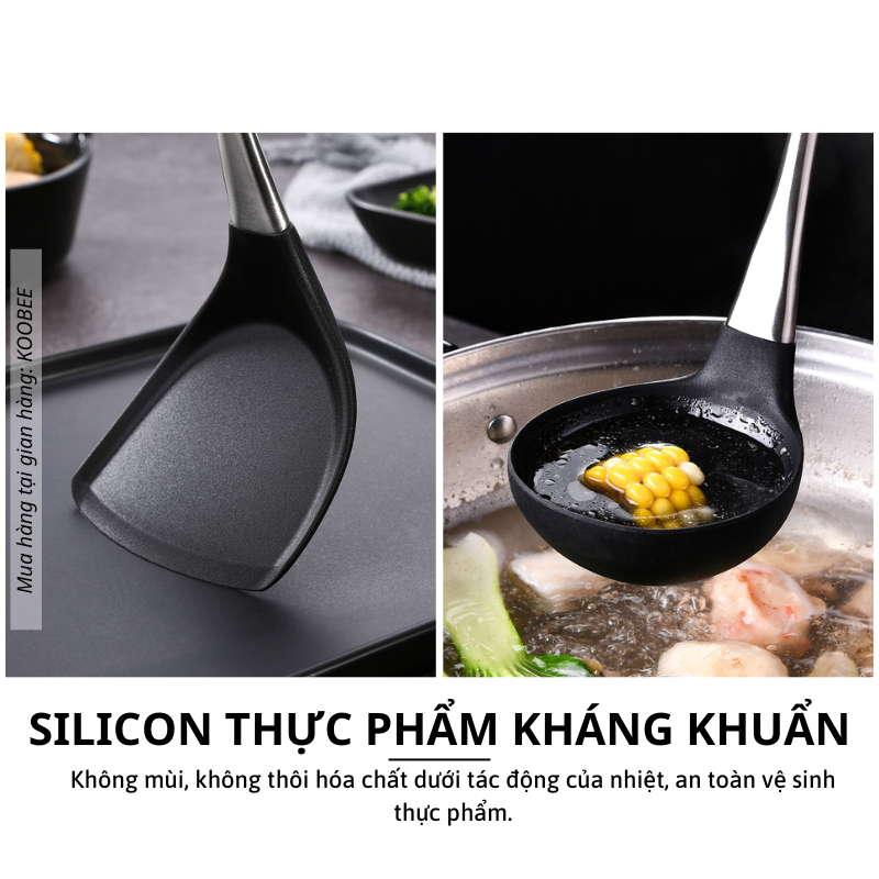 Bộ Muôi Múc Canh và Xẻng Nấu Ăn Silicon KOOBEE Chống Dính, Chịu Nhiệt Cao – Xào, Đảo, Lật Thức Ăn Không Trầy Chảo (NB70)
