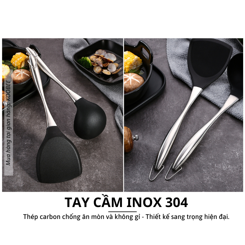 Bộ Muôi Múc Canh và Xẻng Nấu Ăn Silicon KOOBEE Chống Dính, Chịu Nhiệt Cao – Xào, Đảo, Lật Thức Ăn Không Trầy Chảo (NB70)
