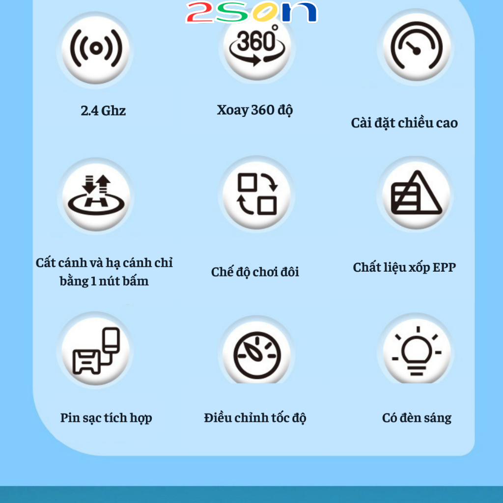 [8+][Bằng Xốp]Máy Bay Điều Khiển Chiến Đấu 2SON, Tặng Kèm 3Pin Cho Điều Khiển, Có Đèn Phát Sáng