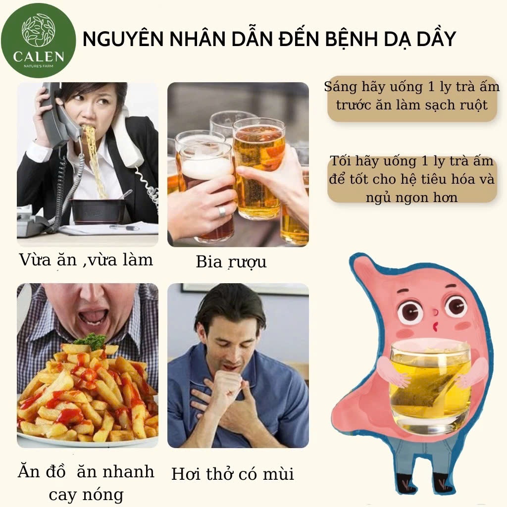 Trà dạ dày đại tràng Calen chống trào ngực, ợ hơi, ợ chua, ngừa vllêm lóe.ttt, vi khuẩn HP đau thượng vị bịch 30 túi lọc