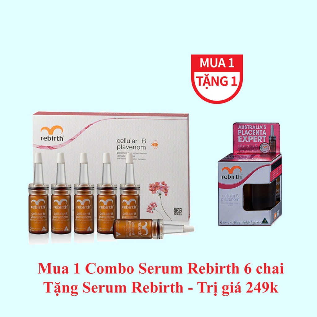 Combo 6 lọ Serum tế bào gốc Nhau thai cừu, Nọc ong Rebirth Cellular B ...