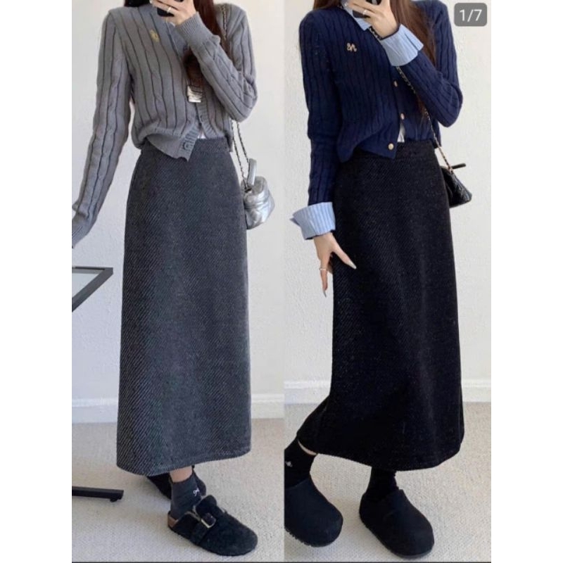 Chân váy A công sở vải dạ chéo, mềm, dãn ,nhẹ ấm có xẻ, kéo khóa sau , chiều dài váy 80cm thanh lịch mà vẫn ấm
