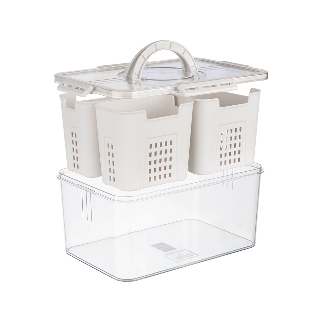 Hộp Đựng Thực Phẩm Chia 3 Ngăn Có Quai Sách dung tích 7,3L Chính Hãng Việt Nhật (Ms6571)