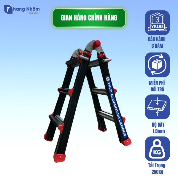 Thang nhôm chữ A rút lồng N&P03 PRO (chữ A: 1.5m - chữ I: 3m) tải trọng ...