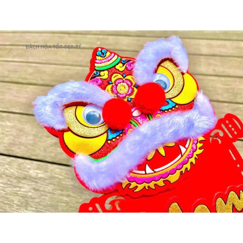 Cặp câu đối đầu lân nhung đỏ chữ nổi treo trang trí Tết