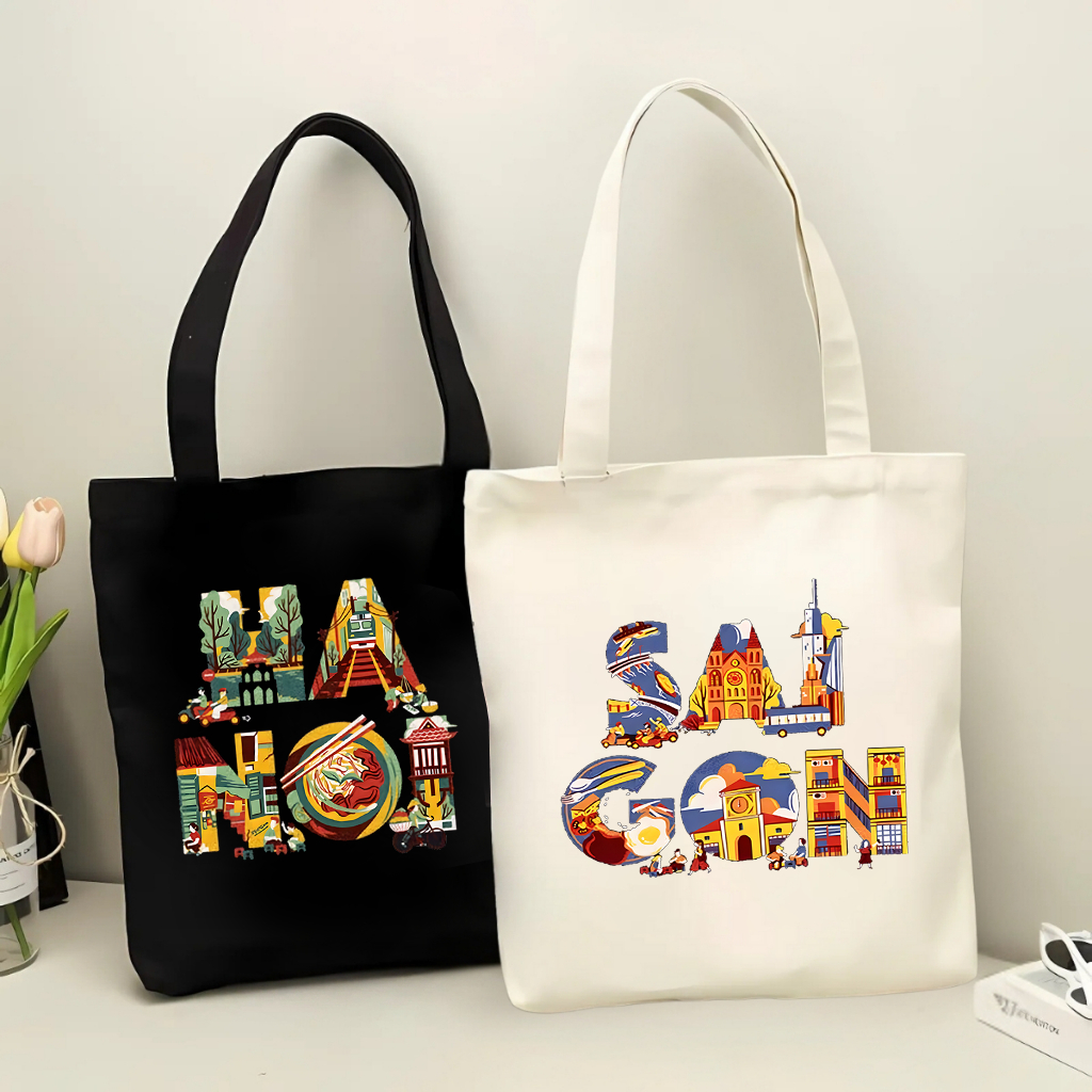 Túi tote in hình Việt Nam trong tôi nghệ thuật độc đáo-Túi vải canvas đi chơi đi học thời trang dễ thương TOTa06