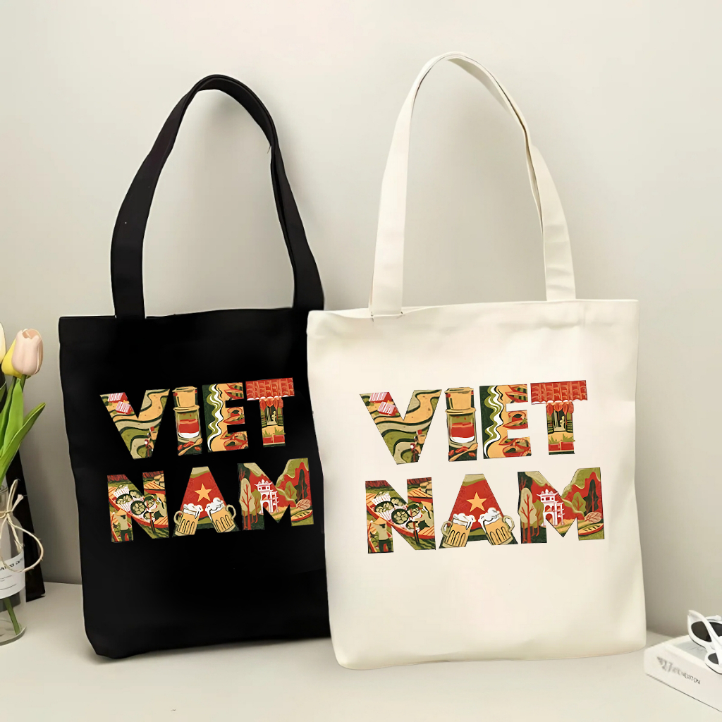 Túi tote in hình Việt Nam trong tôi nghệ thuật độc đáo-Túi vải canvas đi chơi đi học thời trang dễ thương TOTa06