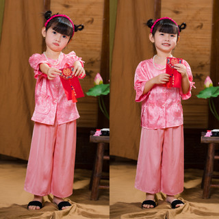 Bộ bà ba cho bé gái diện Tết Trung Thu, Đồ bà ba chất gấm lụa tay lỡ phối nơ BIATON, Set  bà ba cúc ngọc chơi lễ tết BB6