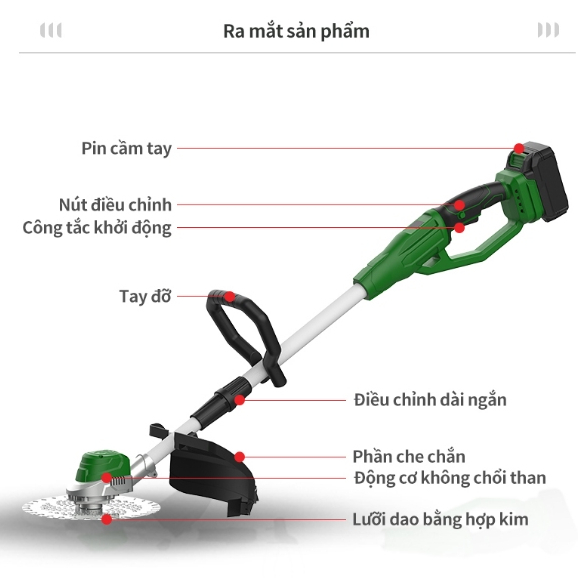Máy Cắt Cỏ 2 Pin cầm tay TANKMECH TK-5020 máy cắt công nghiệp dùng pin 21V KHÔNG CHỔI THAN cỡ lớn pin 15cell