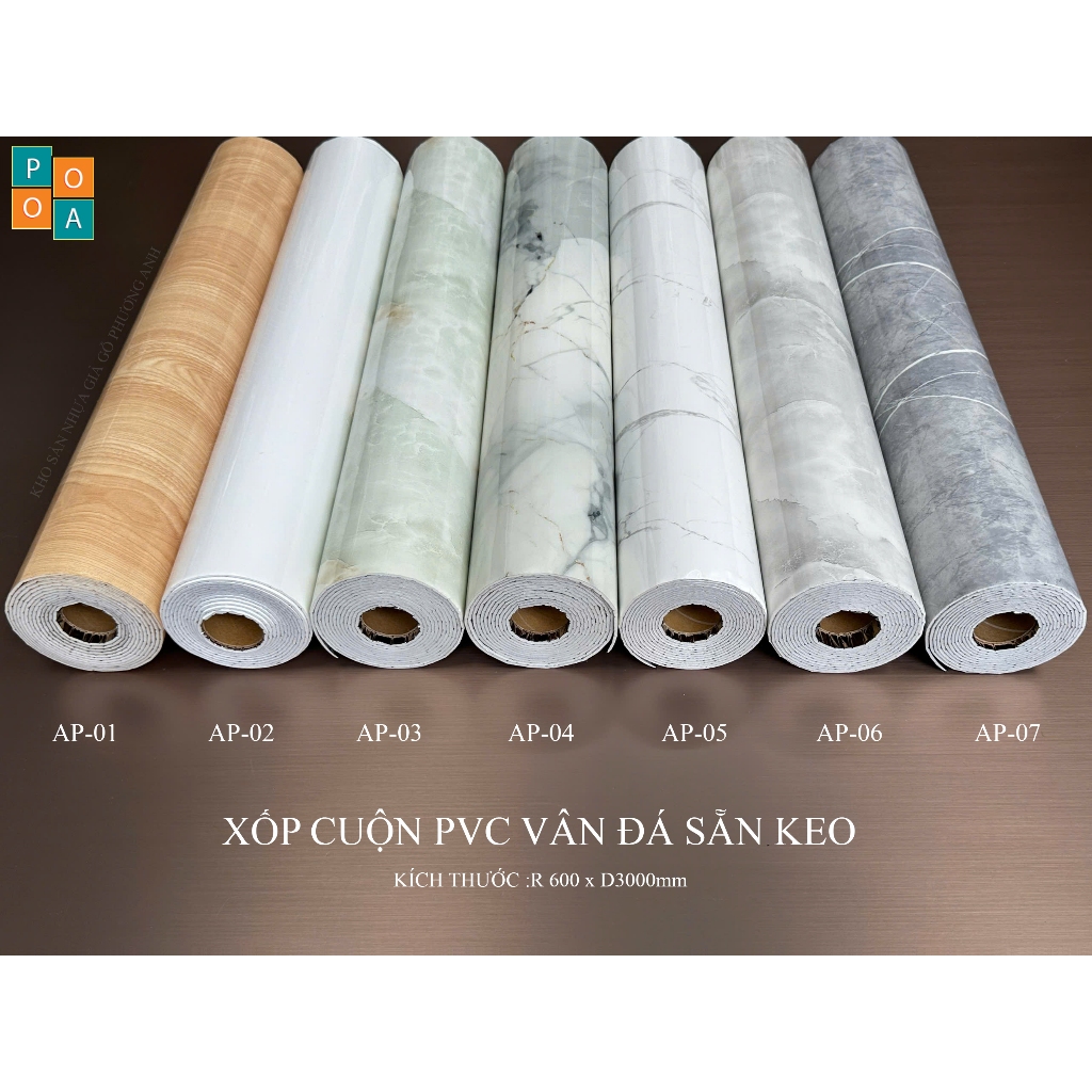 Cuộn xốp PVC (600 mm x 3 mét) Vân đá hoa cương sẵn keo tự dính ,dễ thi ...