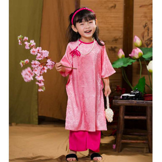 Áo dài Tết cho bé gái cách tân chất lụa gấm cao cấp Tết 2026 cho bé phối nơ DA02 size đại 43kg - BIATON KIDS