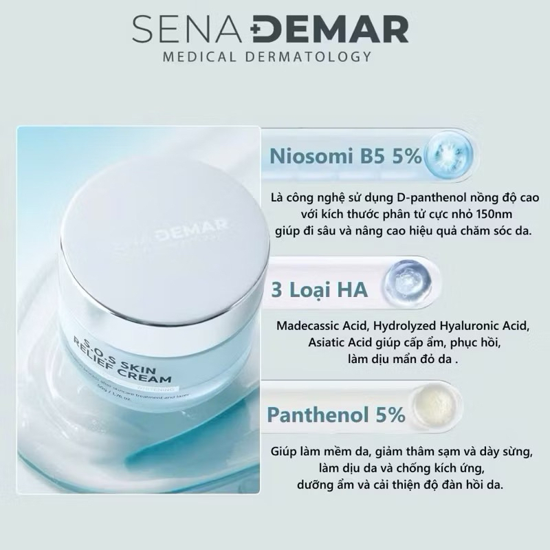 Kem dưỡng sena demar s.o.s skin relief cream giúp phục hồi, dưỡng ẩm, trắng da, 50g 2028 kem sos senademar  IS81