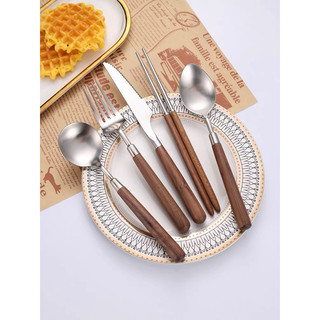 (giao đơn từ 3 cái trở lên) đũa thìa dĩa inox cán gỗ cao cấp phong cách Hàn Quốc, bộ thìa đũa cá nhân cán giả gỗ