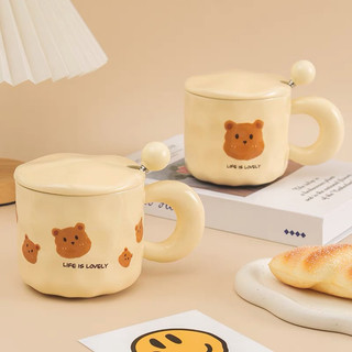 COKTIK Cốc Uống Nước Bằng Sứ Có Tay Cầm Và Nắp Đậy Họa Tiết Hoạt Hình Dễ Thương Cho Bé Gái